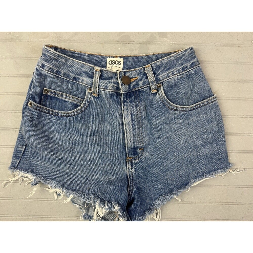 Asos Size 4 Womens Shorts Denim Jean Cut Off Med Wash Cotton